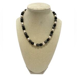 Black Gray & Cream Faux Pearl Beaded Adjustable Necklace